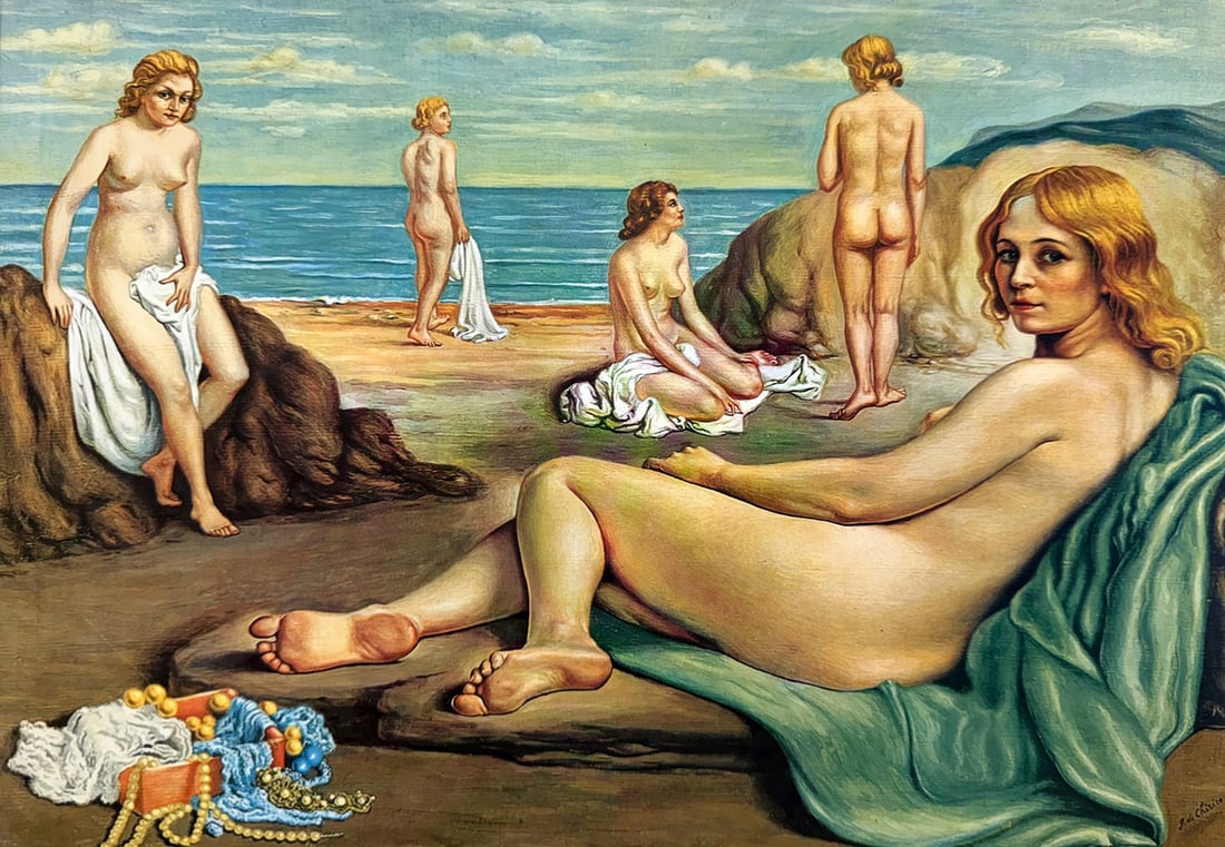 Giorgio de Chirico - Bathers on the Beach: Artist: Giorgio de Chirico Title: Bathers on the Beach Year: 2001 Dimensions: 16 x 22 in. Edition: From the Rare Limited Edition Medium: Offset Lithograph in Co