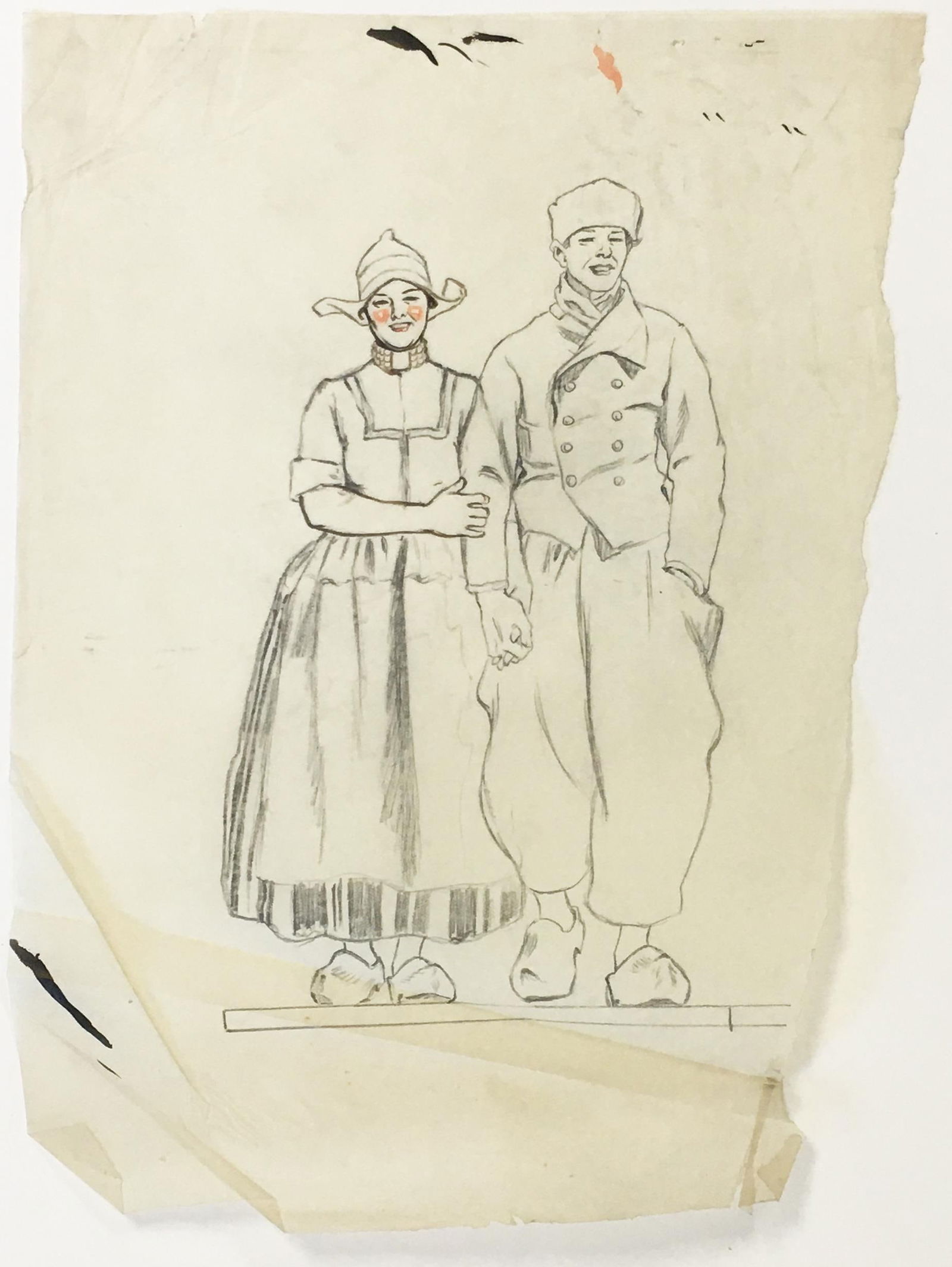 Edward Penfield - Dutch Couple 2: Artist: Edward Penfield Title: Dutch Couple 2 Dimensions: 11 7/8in. by 8 1/2in. Edition: Unique One of a Kind Artwork Medium: Graphite and Ink on Paper Condition:</