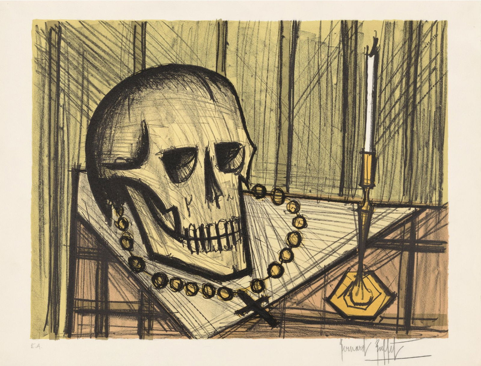 Bernard Buffet - Vanite au Crane (Vanitas): Artist: Bernard Buffet Title: Vanite au Crane (Vanitas) Year: 1955 Dimensions: 22 3/4 x 29 3/4 in. Edition: an ?preuve d'artiste proof, aside from the regular edition