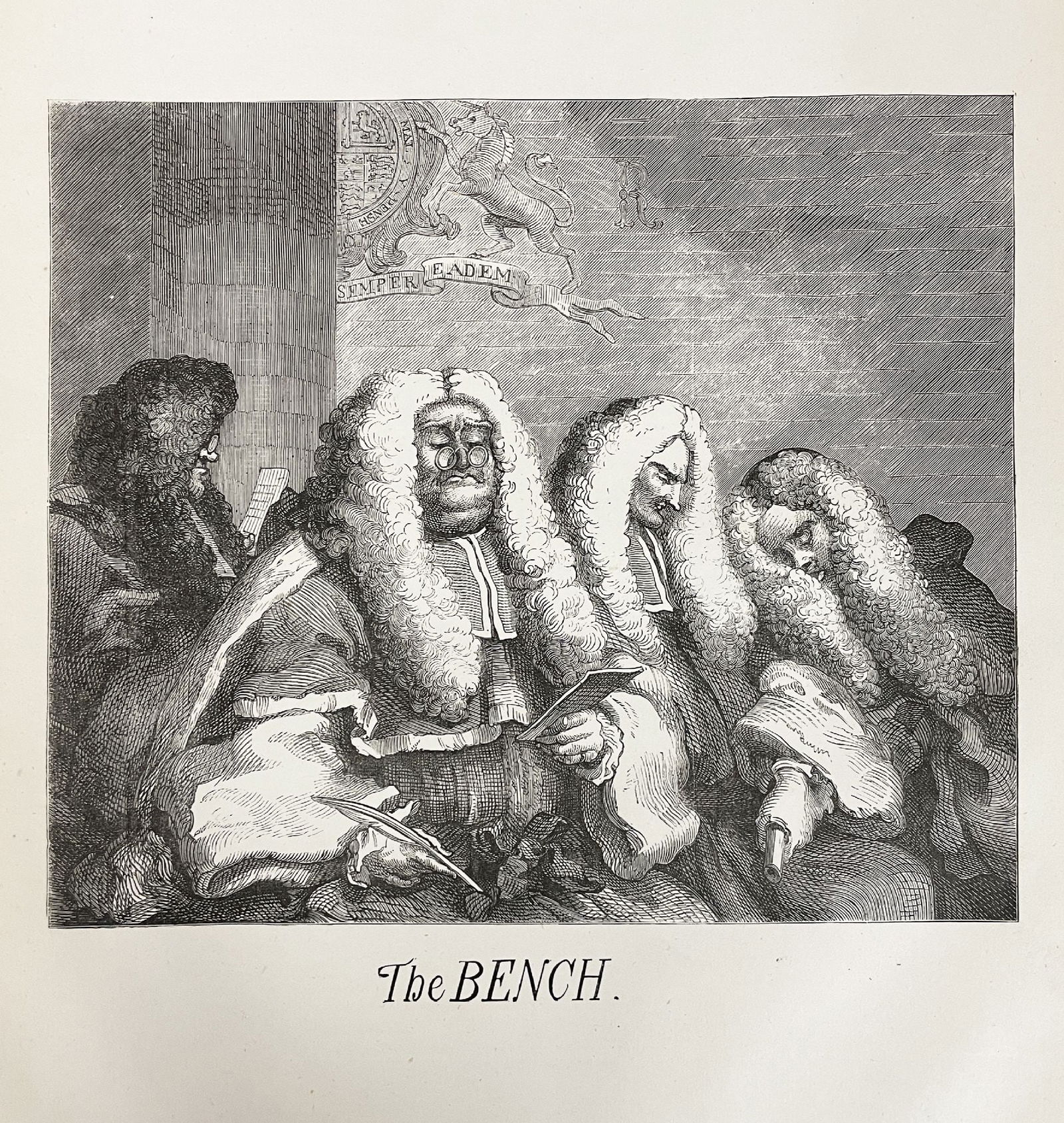 William Hogarth - The Bench: Artist: William Hogarth Title: The Bench Year: 1874 Dimensions: 12 3/4 x 9 3/4 in. Edition: From the rare limited edition Medium: Offset Lithograph on Paper