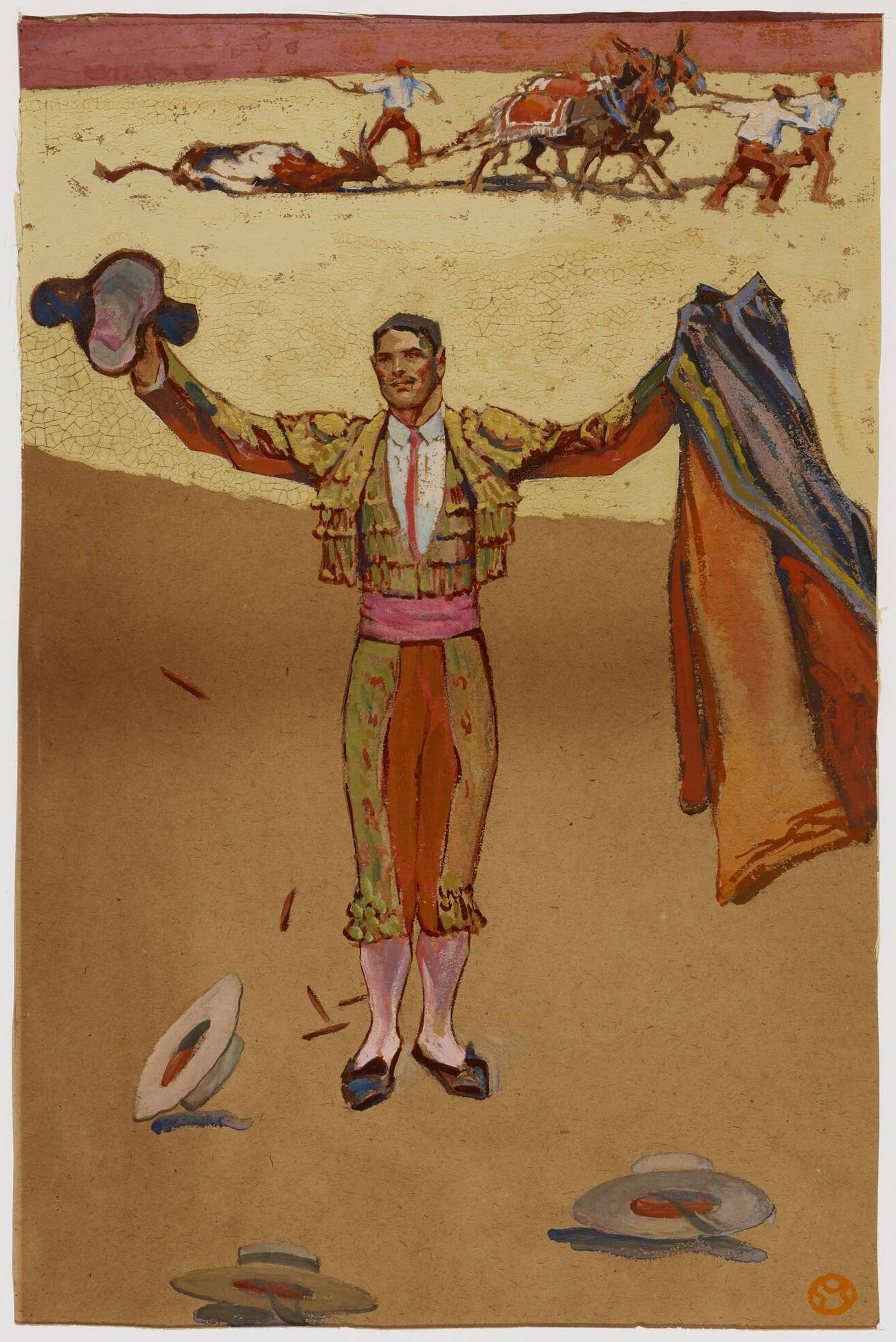 Edward Penfield - Study for The Matador Responding to the Applause of the Audience: Artist: Edward Penfield Title: Study for The Matador Responding to the Applause of the Audience Dimensions: 20 1/8in. by 12 5/8in. Edition: Unique One of a Kind Artwork Medium: