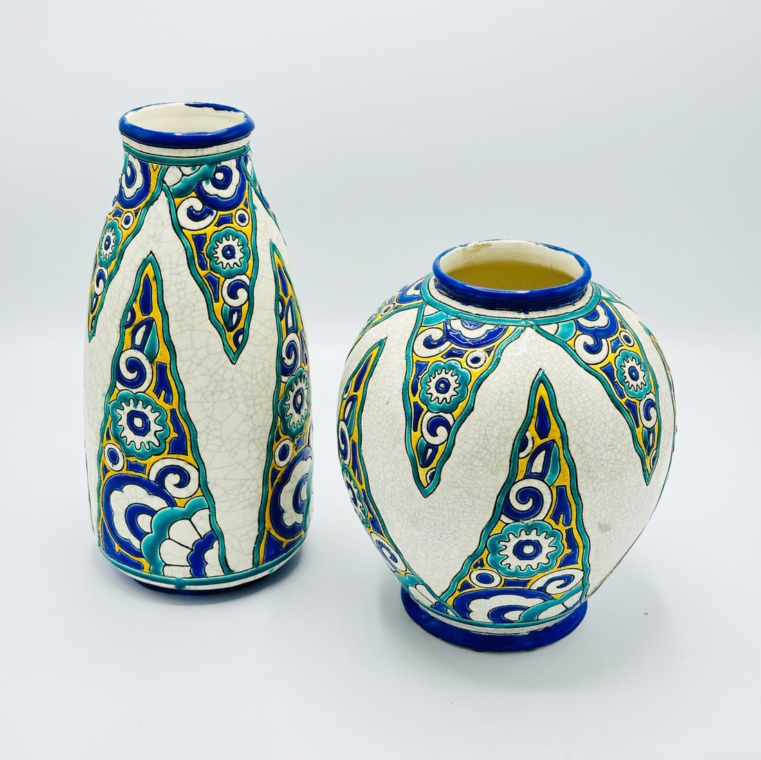 Charles Catteau - Two Boch Freres Keramis Art Deco Vases: Artist: Charles Catteau Title: Two Boch Freres Keramis Art Deco Vases Year: c.1925 Dimensions: 11 1/2 in. Medium: Enameled Vase Condition: Excellent