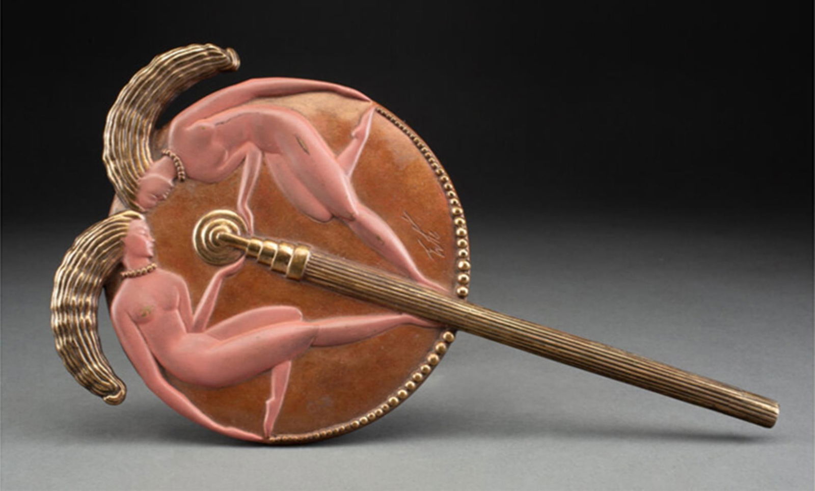 Erte - Le Jeune Fille Hand Mirror: Artist: Erte Title: Le Jeune Fille Hand Mirror Year: 1985 Dimensions: 12 1/4in. by 6 3/8in. Edition: From the rare limited edition of 275 Publisher: R K PARKER<