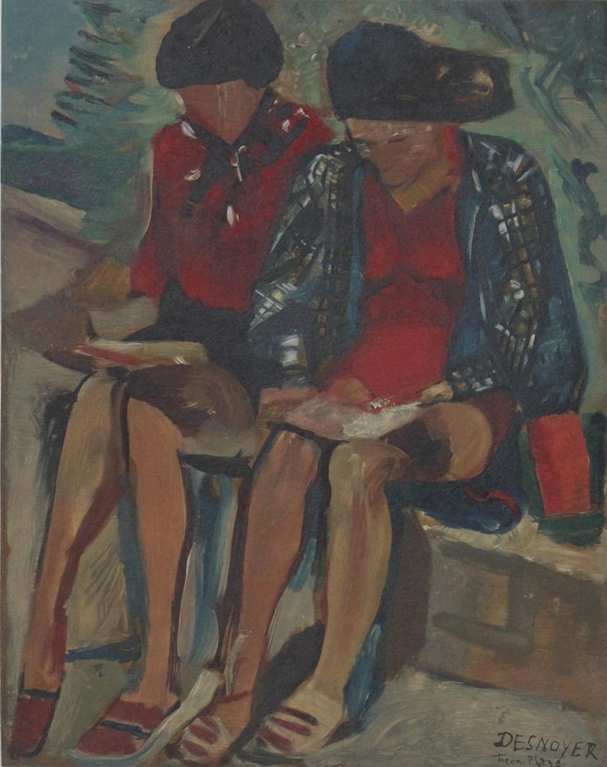 Francois Desnoyer - Liseuses au Bord de Mer: Artist: Francois Desnoyer Title: Liseuses au Bord de Mer Year: 1950 Dimensions: 18.25in. by 14.25in. Edition: 65 from the rare limited edition of 150 Suite: Est