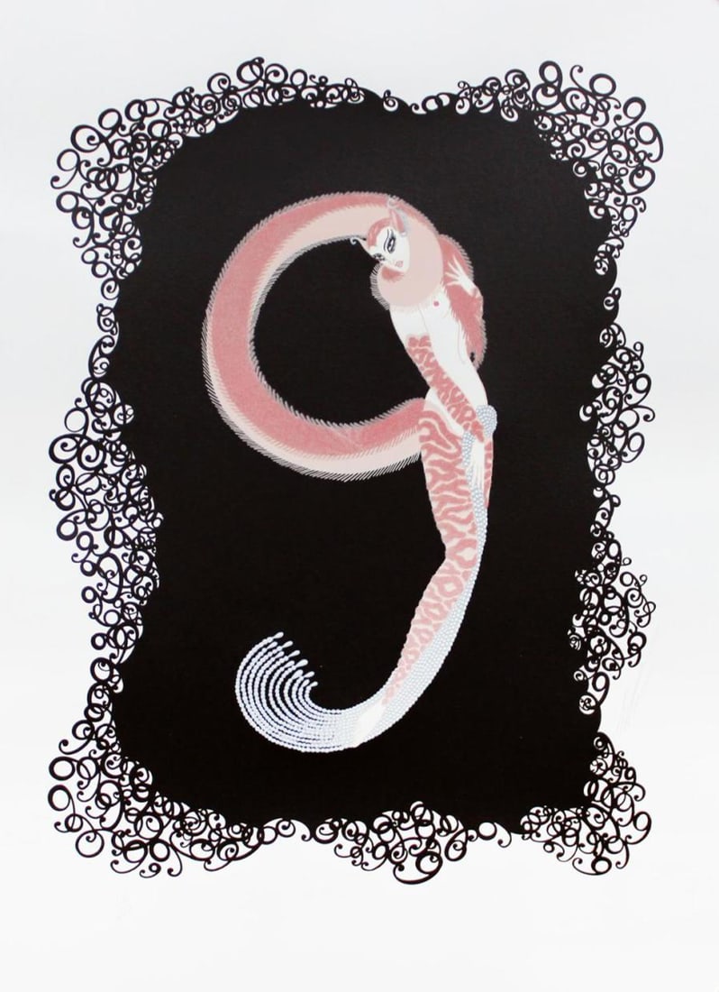 Erte - Number 9: Artist: Erte Title: Number 9 Year: 1976 Dimensions: 17in. by 22 1/2in. Edition: from the rare limited edition of 350 Publisher: Atelier Gourdon and Atelier Arca