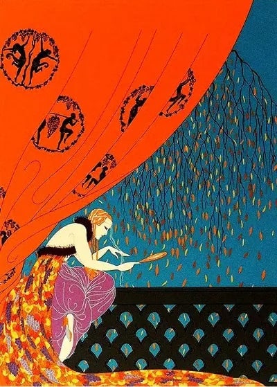 Erte - Fall: Artist: Erte Title: Fall Year: 1979 Dimensions: 23 1/2 x 29 1/2 in. Edition: From the Rare Limited Artist Proof Edition of 60 Medium: Original Serigraph in Colo