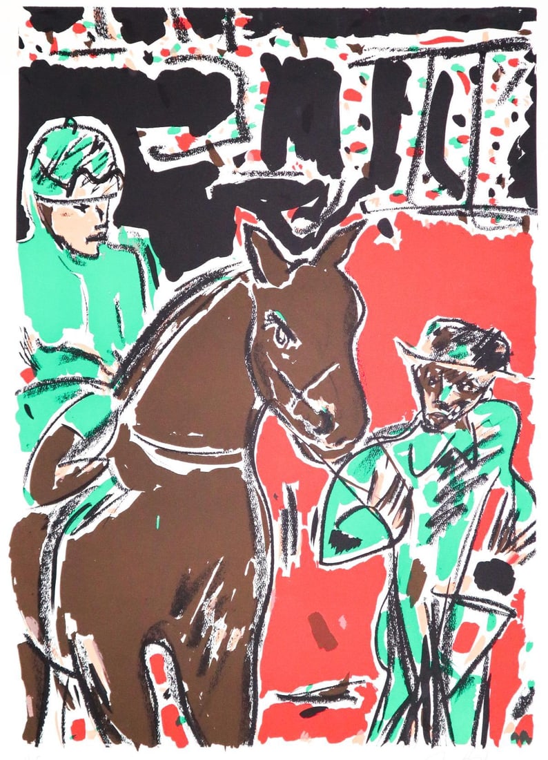 Lee Hoffman - Dans Le Pesage avant la race (Weighing in: Artist: Lee Hoffman Title: Dans Le Pesage avant la race (Weighing in before the race) Dimensions: 35in. by 24in. Edition: H.C 16 From the rare limited edition of 18 Medium: Or