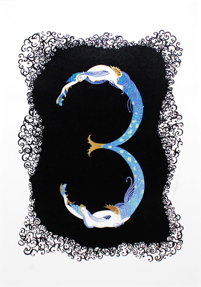 Erte - Number 3: Artist: Erte Title: Number 3 Year: 1976 Dimensions: 18.75in. by 25.5in. Edition: 118 from the rare limited edition of 350 Publisher: Atelier Gourdon and Atelier