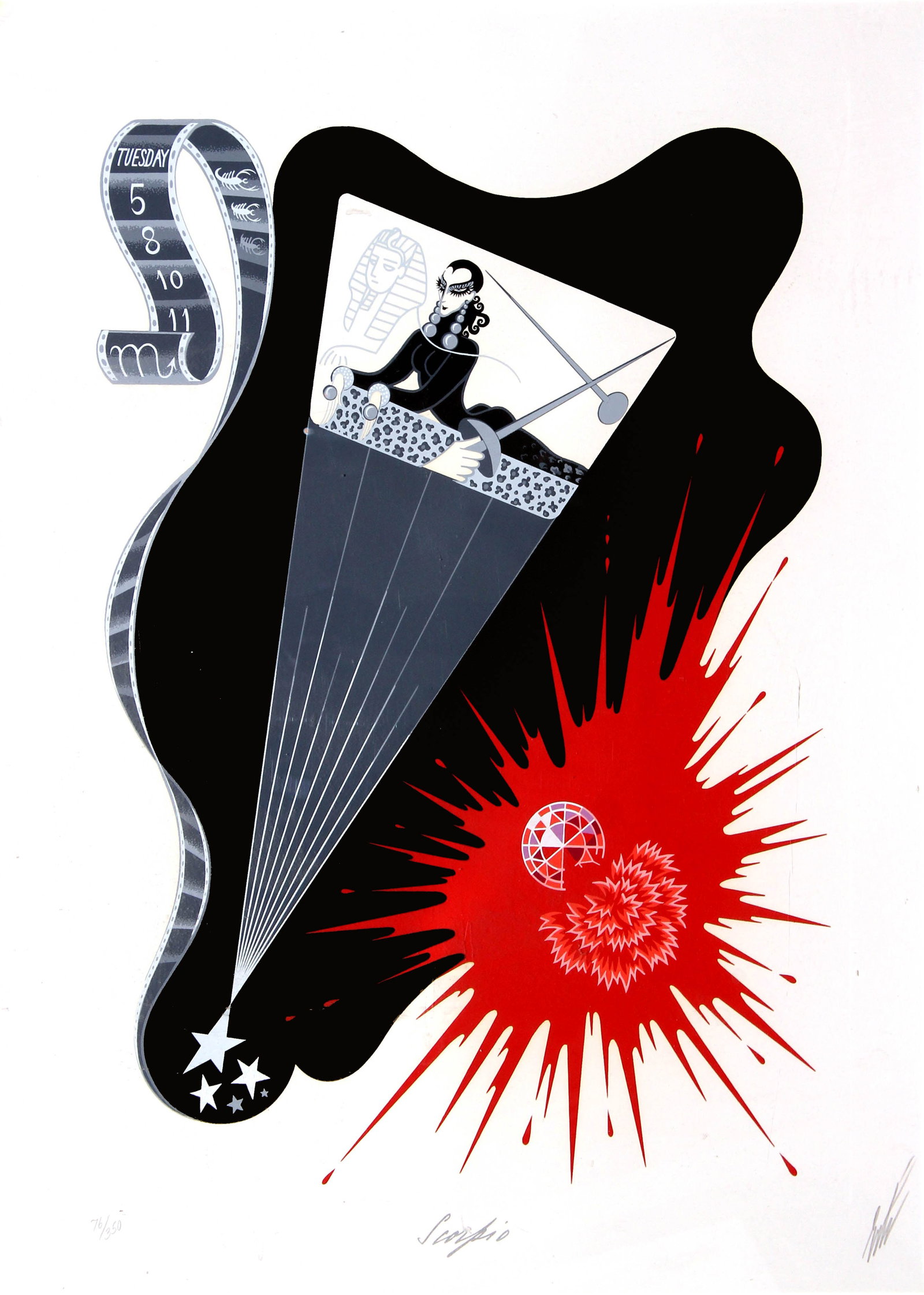 Erte - Scorpio: Artist: Erte Title: Scorpio Year: 1982 Dimensions: 25.5in. by 20in. Edition: 76 from the limited edition of 350 Publisher: Chromacomp Inc Suite: