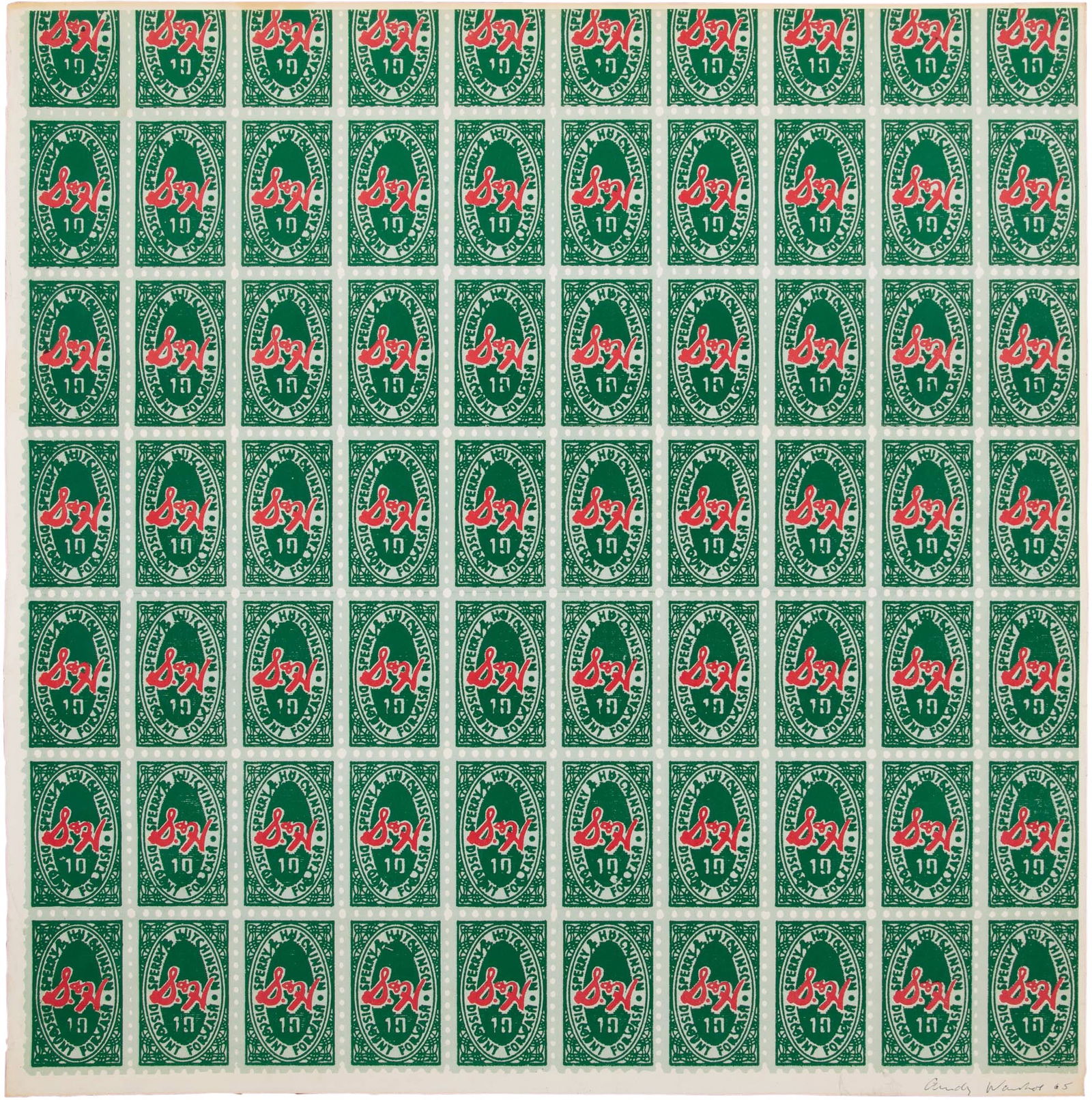 Andy Warhol - S & H Green Stamps: Artist: Andy Warhol Title: S & H Green Stamps Year: 1965 Dimensions: 23 x 22 3/4 in. Edition: from the limited edition of approximately 300 Publisher: Institute