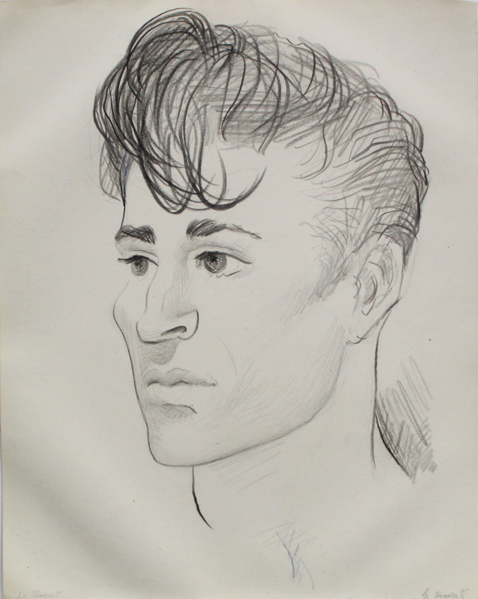 Emlen Etting - Le Travesti: Artist: Emlen Etting Title: Le Travesti Dimensions: 10in. by 12 5/8in. Edition: Unique One of a Kind Artwork Suite: Heads of Boys Medium: Original Pencil on Pap