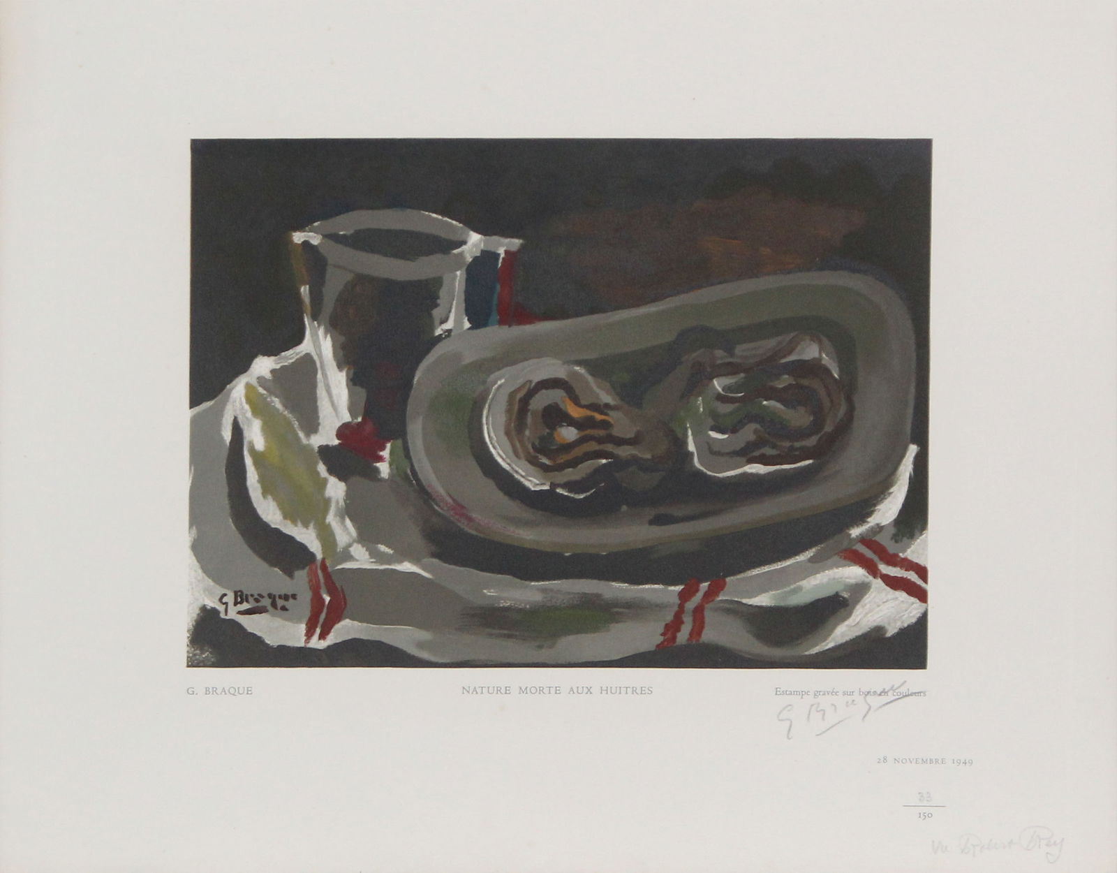Georges Braque (After) - Nature Morte Aux Huitres: Artist: Georges Braque (After) Title: Nature Morte Aux Huitres Year: 1950 Dimensions: 14 1/4in. by 18 1/4in. Publisher: Robert Rey Suite: Estampes Me