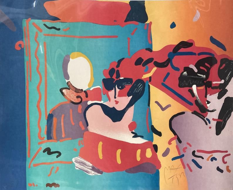 Peter Max - Lady with Degas: Artist: Peter Max Title: Lady with Degas Year: 1983 Dimensions: 41in. by 30in. Edition: From the rare limited edition of 75 Medium: Original lithograph in color