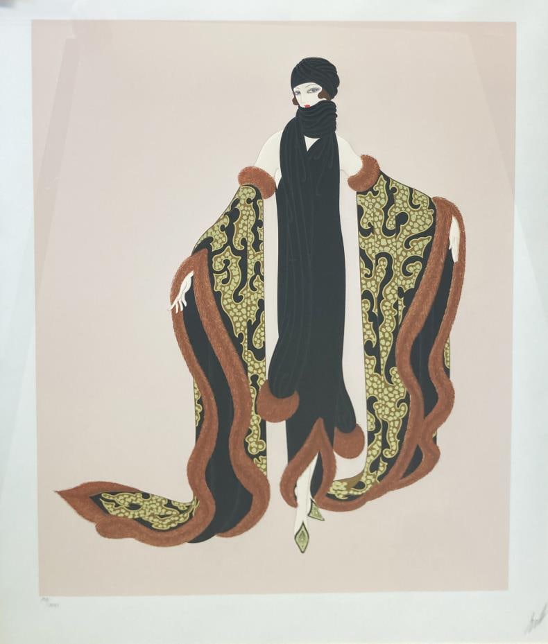 Erte - Fox Fur: Artist: Erte Title: Fox Fur Dimensions: 33in. by 26in. Edition: From the rare limited edition of 300 Medium: Original Embossed Serigraph in Colors Condition: Ex