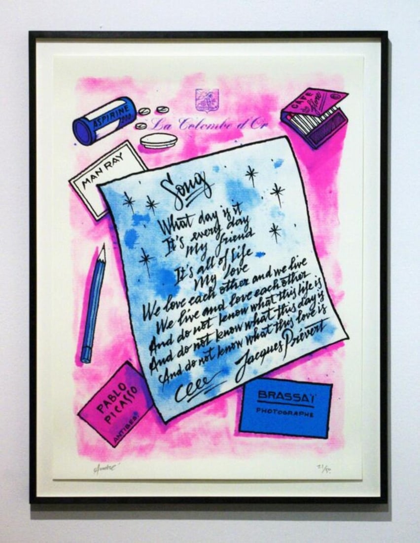 Andre Saraiva - La Colombe D'Or: Artist: Andre Saraiva Title: La Colombe D'Or Year: 2018 Dimensions: 22in. by 30in. Edition: 49 from the limited edition of 50 Medium: Screenprint in Colors on P