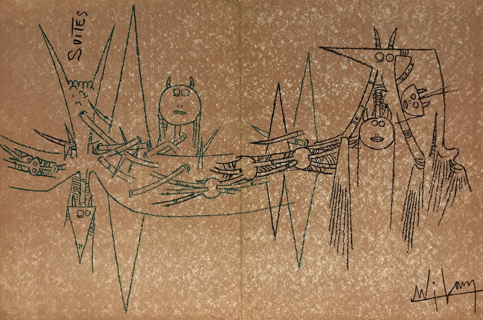 Wilfredo Lam - Suites 3 Cover: Artist: Wilfredo Lam Title: Suites 3 Cover Year: 1963 Dimensions: 19 1/4 x 12 3/4 in. Edition: From the Rare Limited Edition Publisher: Krugier et Cie <