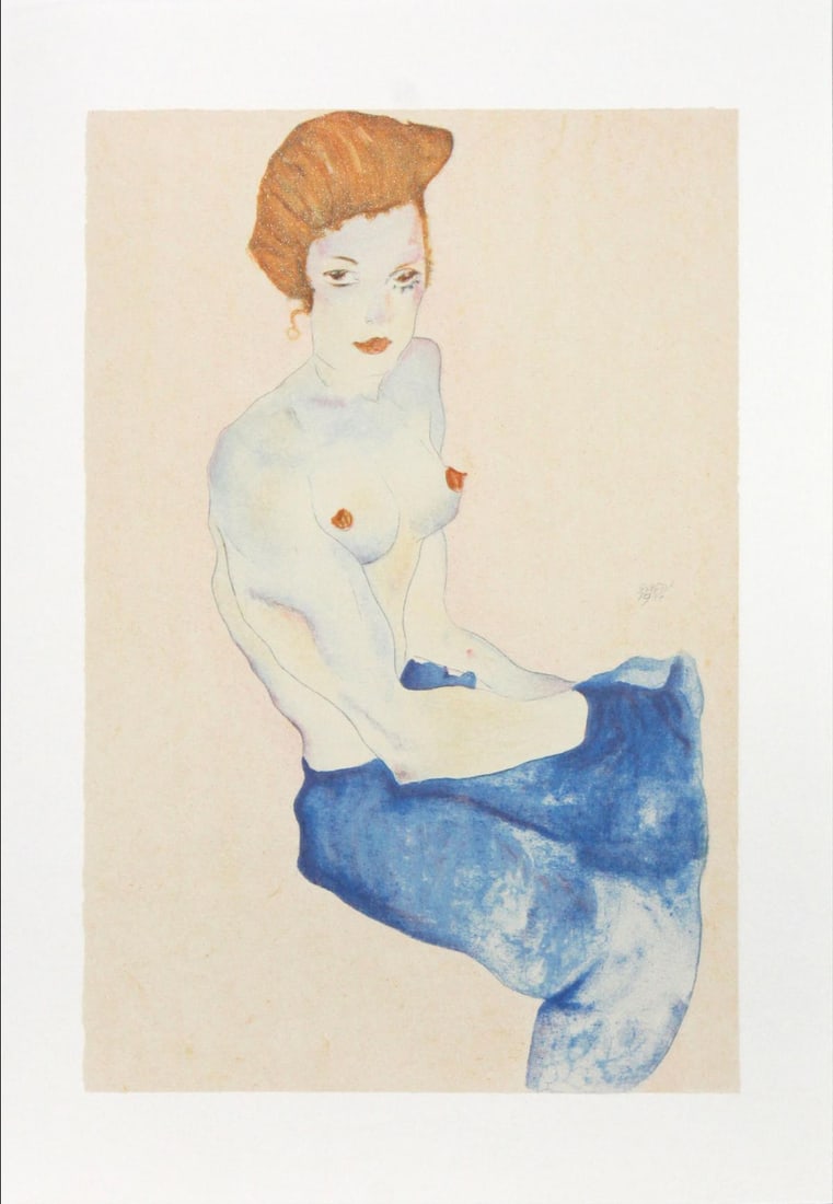 Egon Schiele (After) - Seated Girl with Bare Torso and: Artist: Egon Schiele (After) Title: Seated Girl with Bare Torso and Light Blue Skirt Year: 2007 Dimensions: 12 5/8in. by 19 5/8in. Edition: From the rare limited edition <