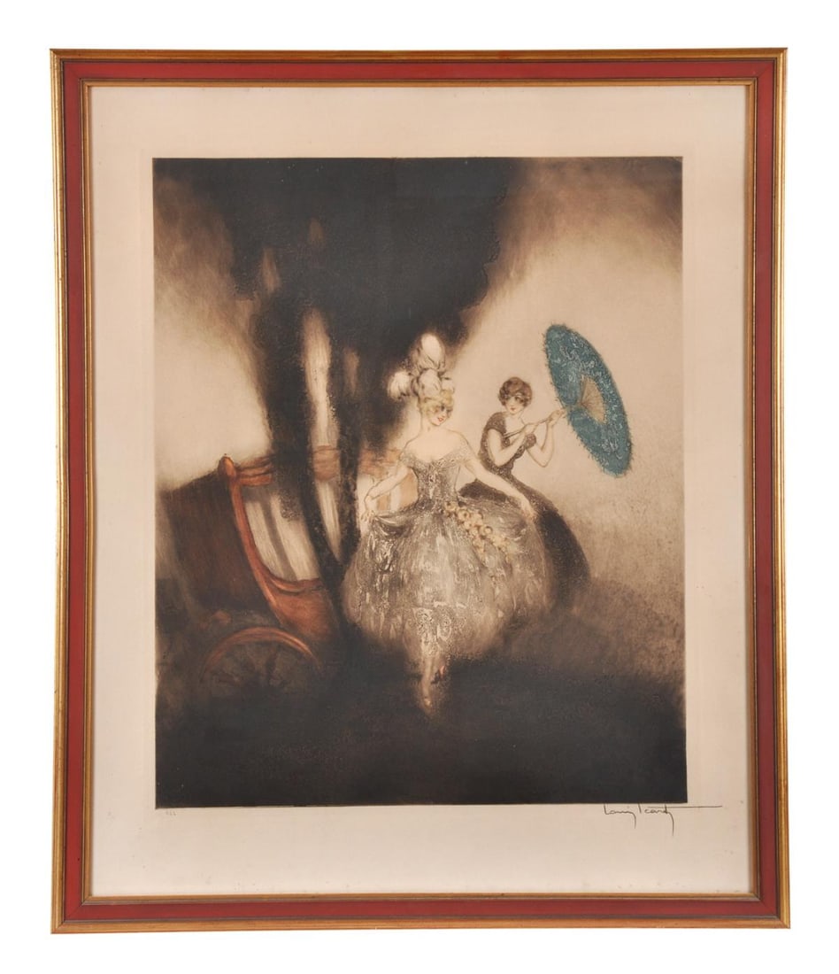 Louis Icart - The Coach: Artist: Louis Icart Title: The Coach Year: 1926 Dimensions: 30in. by 24in. Edition: From the rare limited edition of 250 Medium: Original etching on paper with