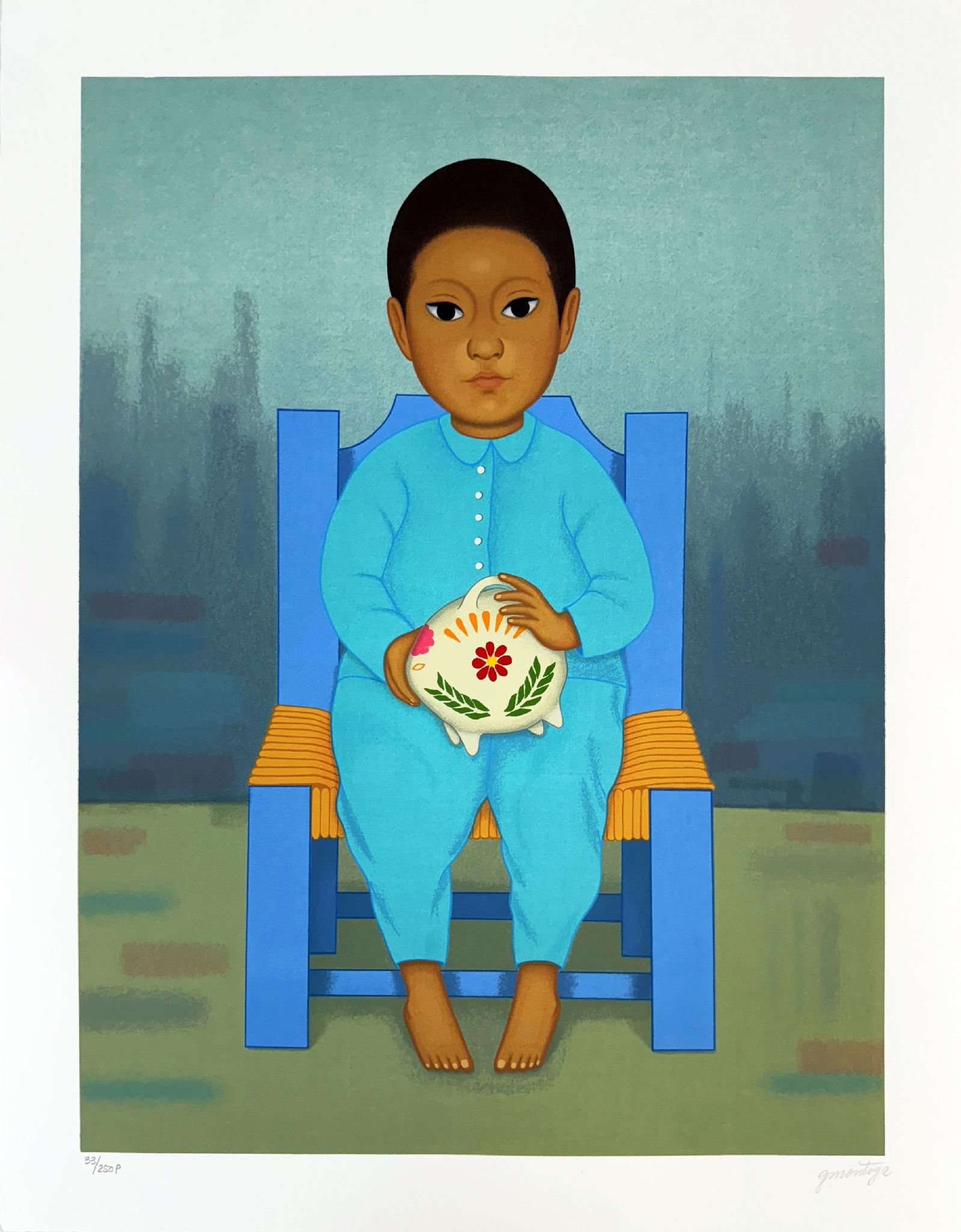 Gustavo Montoya - Alcancia: Artist: Gustavo Montoya Title: Alcancia Year: 1985 Dimensions: 21 1/2 x 27 in. Edition: From the rare limited edition of 250 Suite: Ninos Mexicanos M