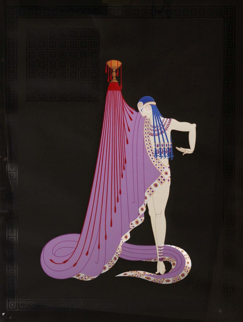 Erte - Slave of Salome: Artist: Erte Title: Slave of Salome Year: 1925 Dimensions: 33in. by 22in. Edition: 283 from the limited edition of 300 Medium: Original embossed serigraph with foil stampin