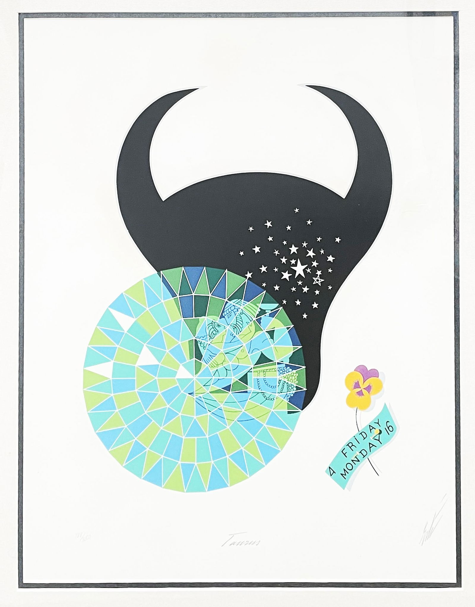 Erte - Taurus: Artist: Erte Title: Taurus Year: 1982 Dimensions: 20in. by 25in. Edition: from the limited edition of 350 Publisher: Wellsart Ltd. Suite: The Zod