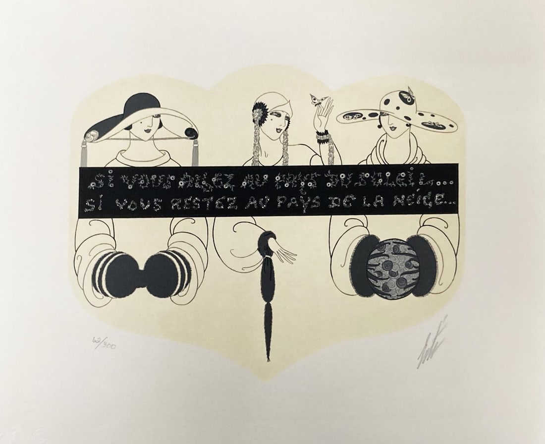 Erte - Summer and Winter: Artist: Erte Title: Summer and Winter Dimensions: 10.5in. by 16.5in. Edition: From the rare limited edition of 260 Medium: Original serigraph on paper Condition: