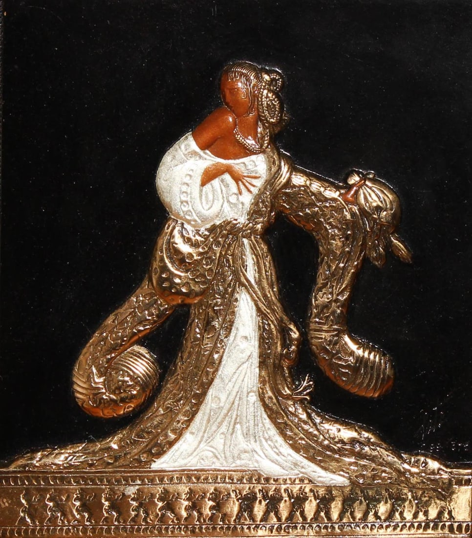 Erte - Rigoletto: Artist: Erte Title: Rigoletto Year: 1988 Dimensions: 8.25in. by 7.25in. Edition: From the limited edition of 375 Medium: Original cast bronze bas relief sculpt