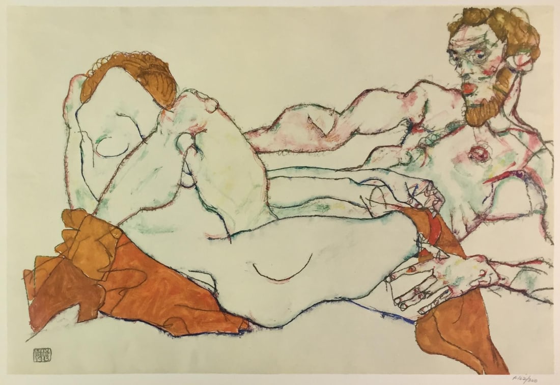 Egon Schiele (After) - Lovers Embracing: Artist: Egon Schiele (After) Title: Lovers Embracing Year: 1969 Dimensions: 19 3/4in. by 14 1/4in. Edition: From the Rare Limited Edition of 300 Publisher: Harr