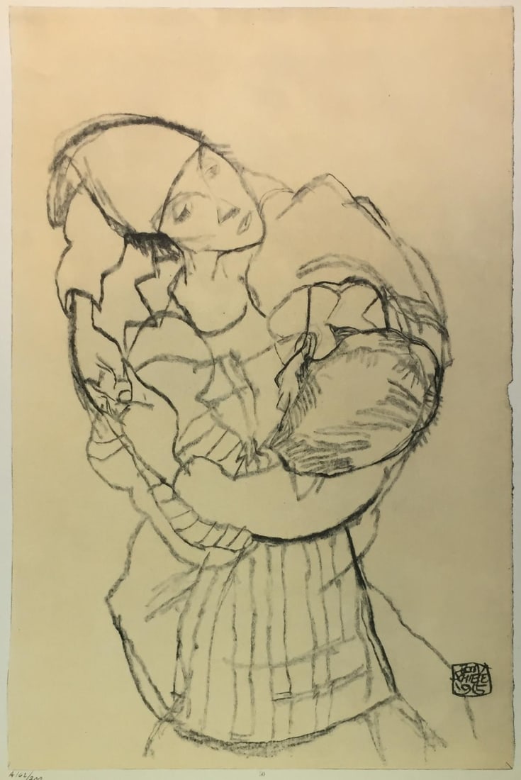 Egon Schiele (After) - The Embrace: Artist: Egon Schiele (After) Title: The Embrace Year: 1969 Dimensions: 19 3/4in. by 14 1/4in. Edition: From the Rare Limited Edition of 300 Publisher: Harry N.