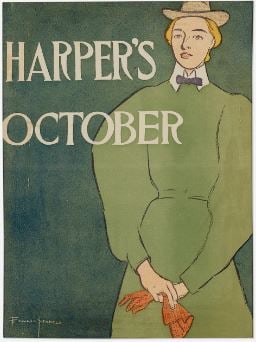 Edward Penfield - Harper's October 1896: Artist: Edward Penfield Title: Harper's October 1896 Year: 1896 Dimensions: 16in. by 22 3/8in. Edition: From the rare limited edition Medium: Original lithograp
