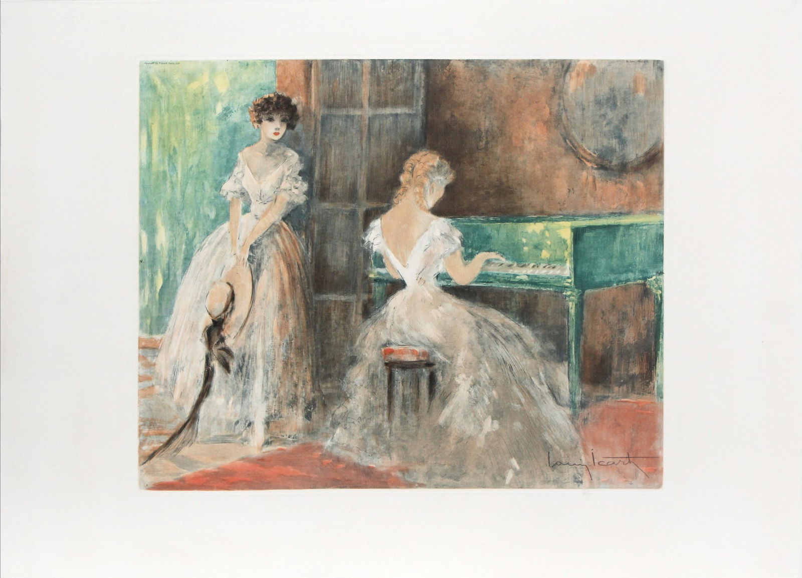 Louis Icart - Summer Music, Piano: Artist: Louis Icart Title: Summer Music, Piano Year: 1953 Dimensions: 13 1/2 x 16 3/4 in. Edition: From the rare limited edition Medium: Origial lithograph on p