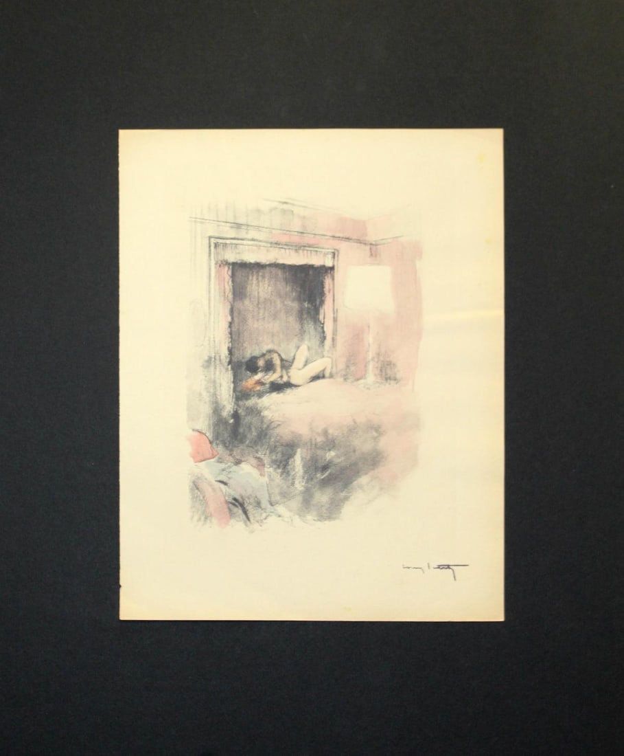 Louis Icart - Untitled Love: Artist: Louis IcartTitle: Untitled LoveYear: 1945Dimensions: 16in. by 20in.Edition: From the rare limited editionPublisher: Editions Egix ParisSuite: Destin de FemmeMedium: Original color etching on