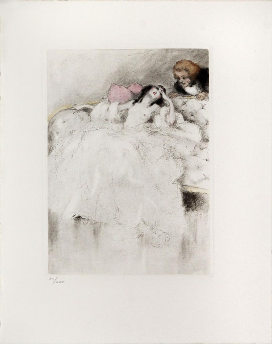 Louis Icart - Feeling Faint: Artist: Louis IcartTitle: Feeling FaintYear: 1938Dimensions: 9.5in. by 7.25in.Edition: From the rare limited edition of 200Publisher: Georges Guillot Editeur; ParisSuite: La Dame aux CameliasMedium:
