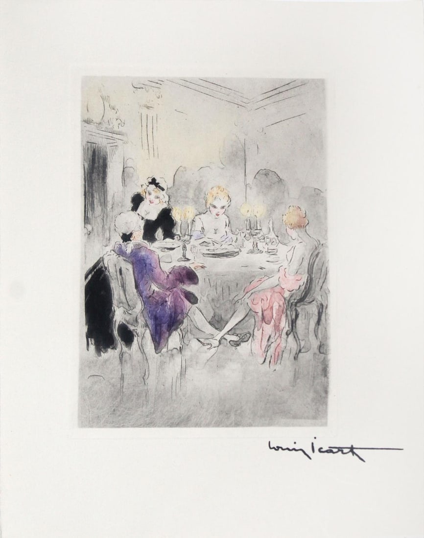 Louis Icart - Footsie: Artist: Louis Icart Title: Footsie Year: 1946 Dimensions: 11in. by 8.5in. Edition: From the rare limited edition of 525 Publisher: Claude Prosper de Crebillon Suit