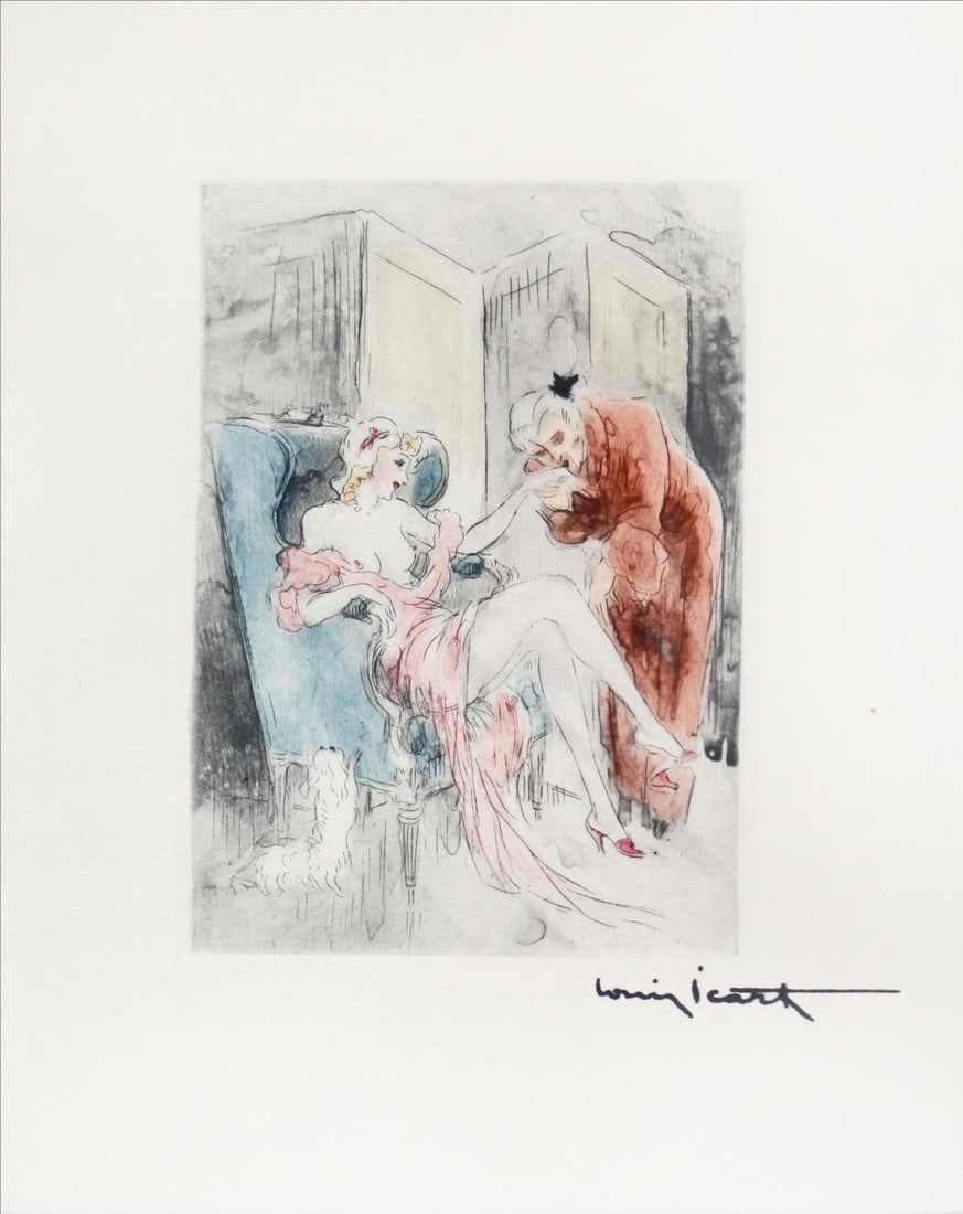 Louis Icart - Enchante: Artist: Louis Icart Title: Enchante Year: 1946 Dimensions: 11in. by 8.5in. Edition: From the rare limited edition of 525 Publisher: Claude Prosper de Crebillon Sui
