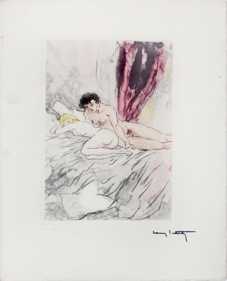 Louis Icart - Moments After: Artist: Louis IcartTitle: Moments AfterYear: 1946Dimensions: 11in. by 8.5in.Edition: From the rare limited edition of 525Publisher: Claude Prosper de CrebillonSuite: La Nuit et le MomentMedium: