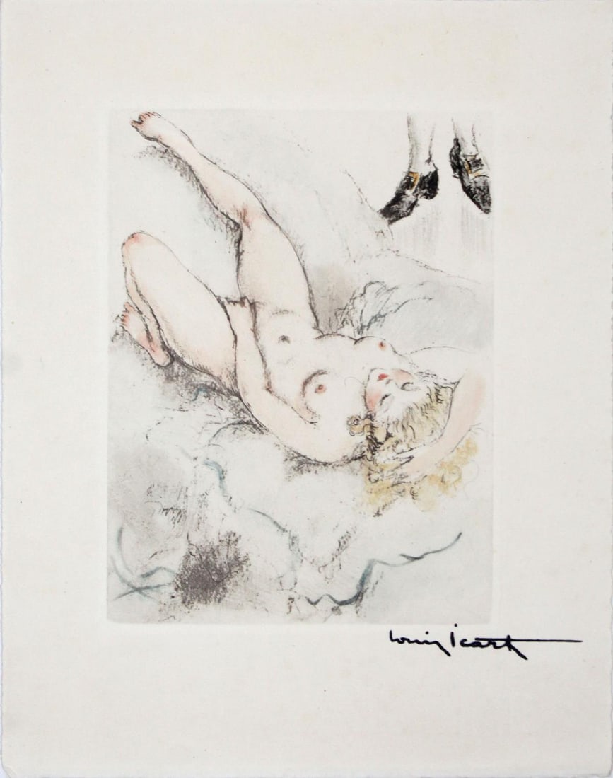 Louis Icart - My Pleasure: Artist: Louis IcartTitle: My PleasureYear: 1947Dimensions: 11in. by 8.5in.Edition: From the rare limited edition of 500Publisher: Georges Guillot Editeur: ParisSuite: Felecia ou Mes FredainesMedium: