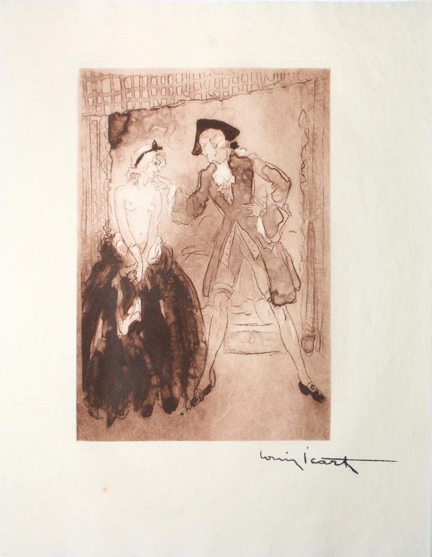 Louis Icart - Cutie: Artist: Louis IcartTitle: CutieYear: 1946Dimensions: 11in. by 8.5in.Edition: From the rare limited edition of 125Publisher: Claude Prosper de CrebillonSuite: La Nuit et le MomentMedium: Original