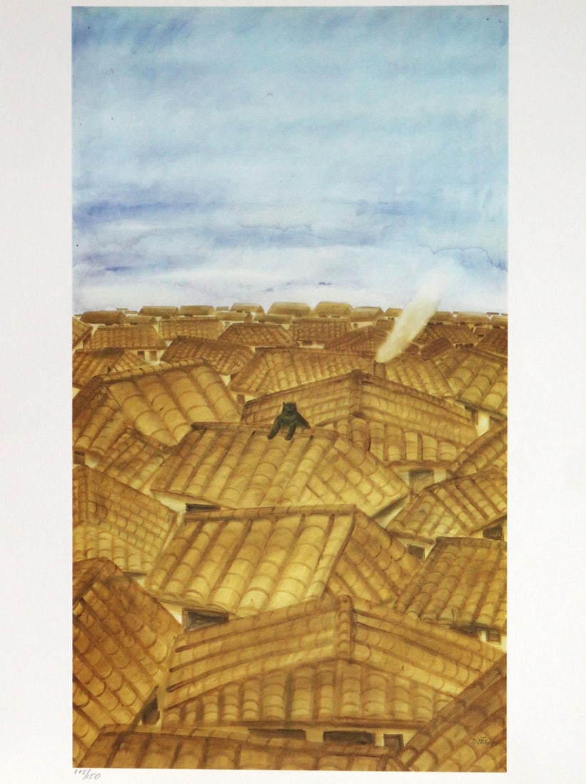 Fernando Botero (After) - Dog on the Rooftops: Artist: Fernando Botero (after)Title: Still LifeYear: 1983Dimensions: 16in. by 12in.Edition: From the limited edition of 200Publisher: Harry N. Abrams Inc. New YorkSuite: Fernando Botero Sequence by