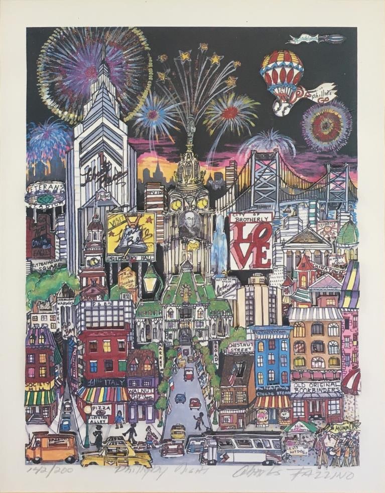 Charles Fazzino - Philly by Night: Artist: Charles FazzinoTitle: Philly by NightDimensions: 10in. by 8in.Edition: Numbered from the Rare Limited Edition of 200Medium: Original mixed media 3D serigraphCondition: ExcellentSignature