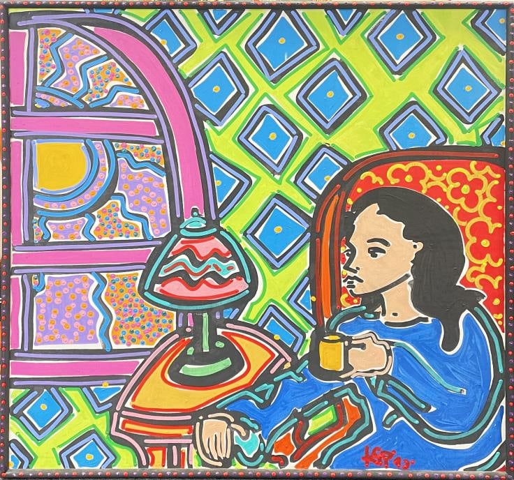 Kip Frace - Nancy: Artist: Kip FraceTitle: NancyYear: 1992Dimensions: 49 1/4in. by 48 3/4in.Edition: Unique One of a Kind ArtworkMedium: Original Acrylic on CanvasCondition: ExcellentSignature Details: Initialed Lower