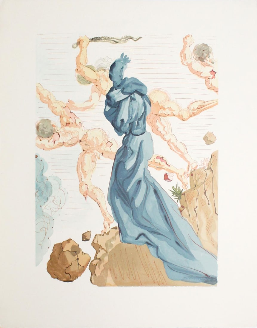 Salvador Dali - Les Margelles du Phlegeton: Artist: Salvador DaliTitle: Les Margelles du PhlegetonYear: 1964Dimensions: 13in. by 10in.Edition: A unique and original work of artPublisher: Les Heures Claires ParisSuite: The Divine ComedyMedium: