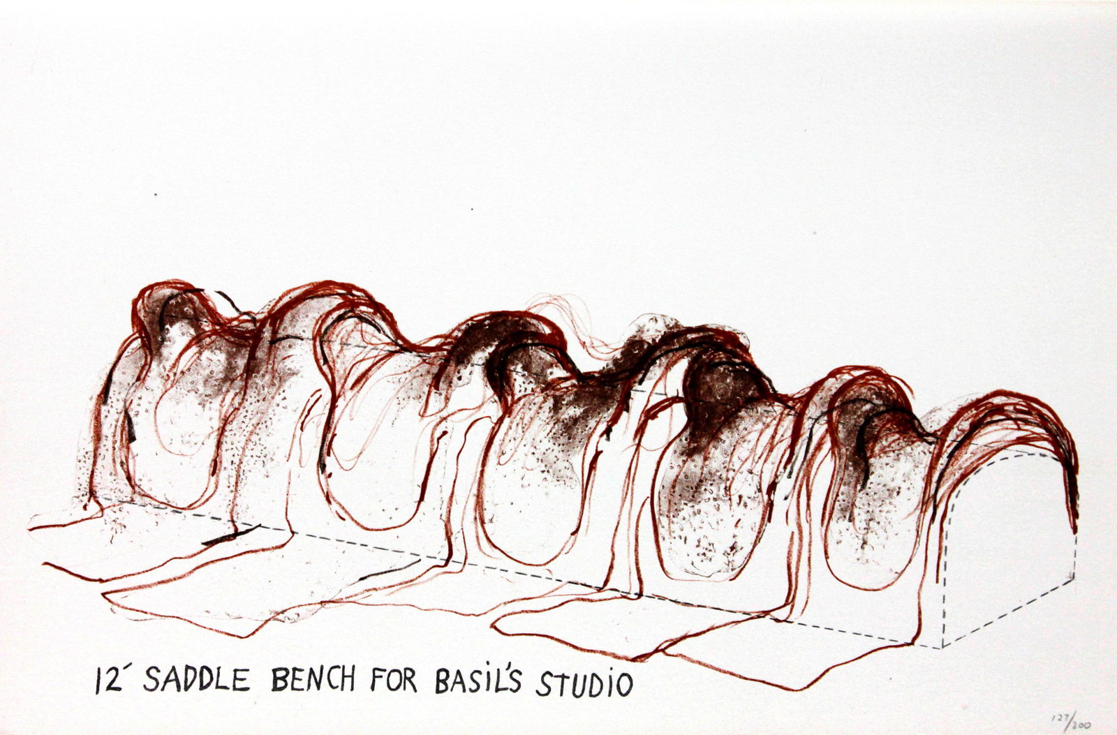 Jim Dine - 12' Saddle Bench for Basil's Studio: 12' Saddle Bench for Basil's StudioJim DineOriginal lithograph in colors1968127 from the rare limited edition of 200Unsigned18 x 12.75 x 0Comes with Letter of Authenticity, Guaranteed in Perpetuity