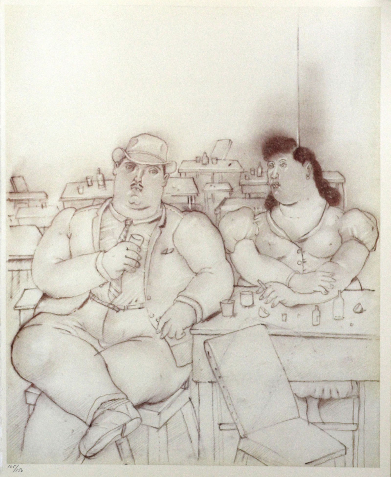 Fernando Botero (After) - Le Bar: Artist: Fernando Botero (After) Title: Untitled From "Dessins et Aquarelles" Year: 1984 Dimensions: 13in. by 15.75in. Edition: From the limited edition Publisher: Editions
