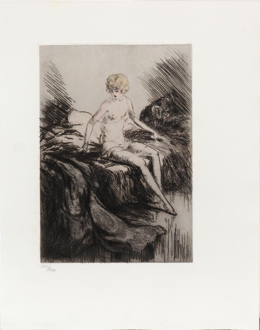 Louis Icart - Pink Nightie from "L'ingenue Libertine": Artist: Louis Icart Title: Pink Nightie from "L'ingenue Libertine" Year: 1926 Dimensions: 9.75in. by 12.75in. Edition: From the rare limited edition of 500 Suite: L'ingenue