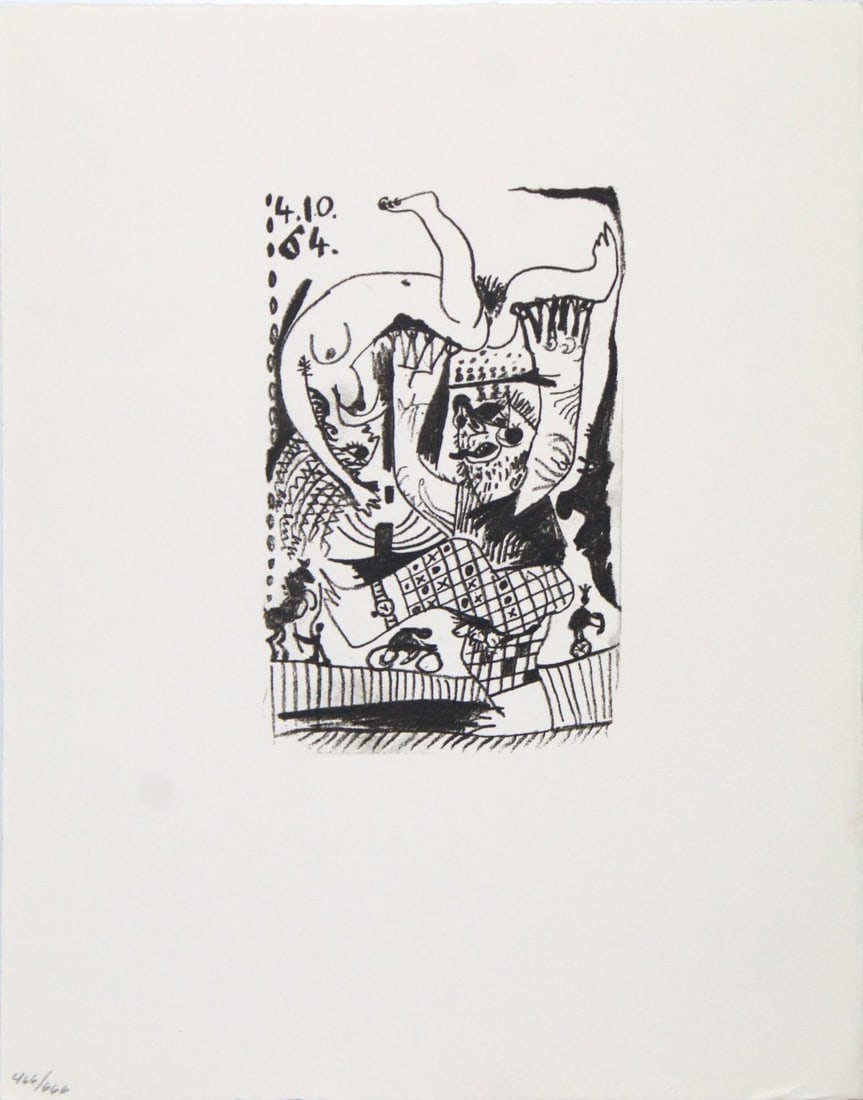 Pablo Picasso (After)- Untitled (4.10.64): Artist: Pablo Picasso (After) Title: Untitled (4.10.64) Year: 1970 Dimensions: 13in. by 10in. Edition: From the rare limited edition of 666 Publisher: Harry N.