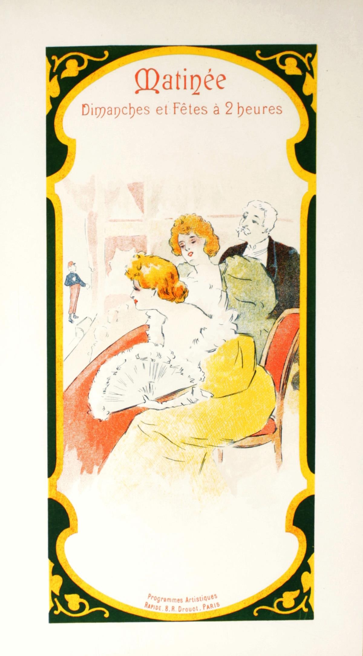 Unknown Artist - Matinee: Artist: Unknown ArtistTitle: MatineeYear: 1897Dimensions: 12.4in. by 9in.Edition: From the rare limited editionMedium: Original lithograph on paperCondition: ExcellentNotes: This lithograph is a