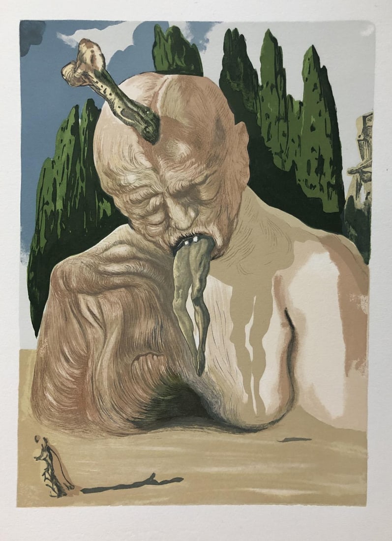 Salvador Dali - A Devil Logician: Artist: Salvador DaliTitle: A Devil LogicianYear: 1964Dimensions: 13in. by 10.25in.Edition: One-of-a-kind work of artPublisher: Les Heures ClairesSuite: The Divine ComedyMedium: Original
