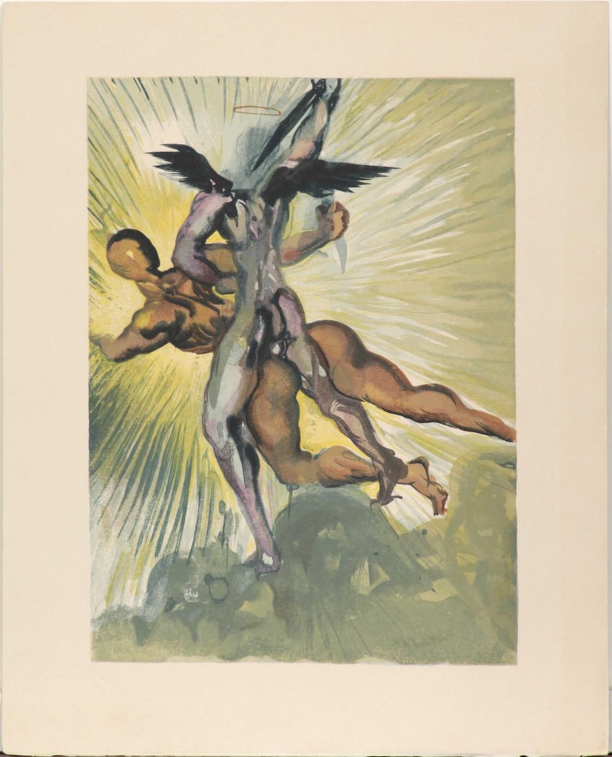 Salvador Dali - The Gaurdian Angels of the Valley: Artist: Salvador DaliTitle: The Gaurdian Angels of the ValleyYear: 1964Dimensions: 13in. by 10in.Edition: A unique and original work of artPublisher: Les Heures Claires ParisSuite: Purgatory Canto