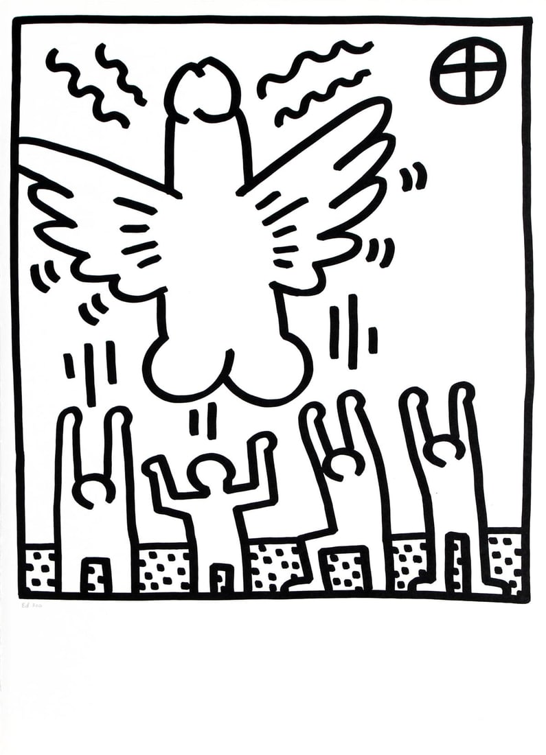Keith Haring - Cock Angel (from Lucio Amelio Suite): Artist: Keith HaringTitle: Cock Angel (from Lucio Amelio Suite)Year: 1983Dimensions: 18.5in. by 13in.Edition: From the limited edition of 300Publisher: Galerie Lucio Amelio NaplesSuite: Lucio